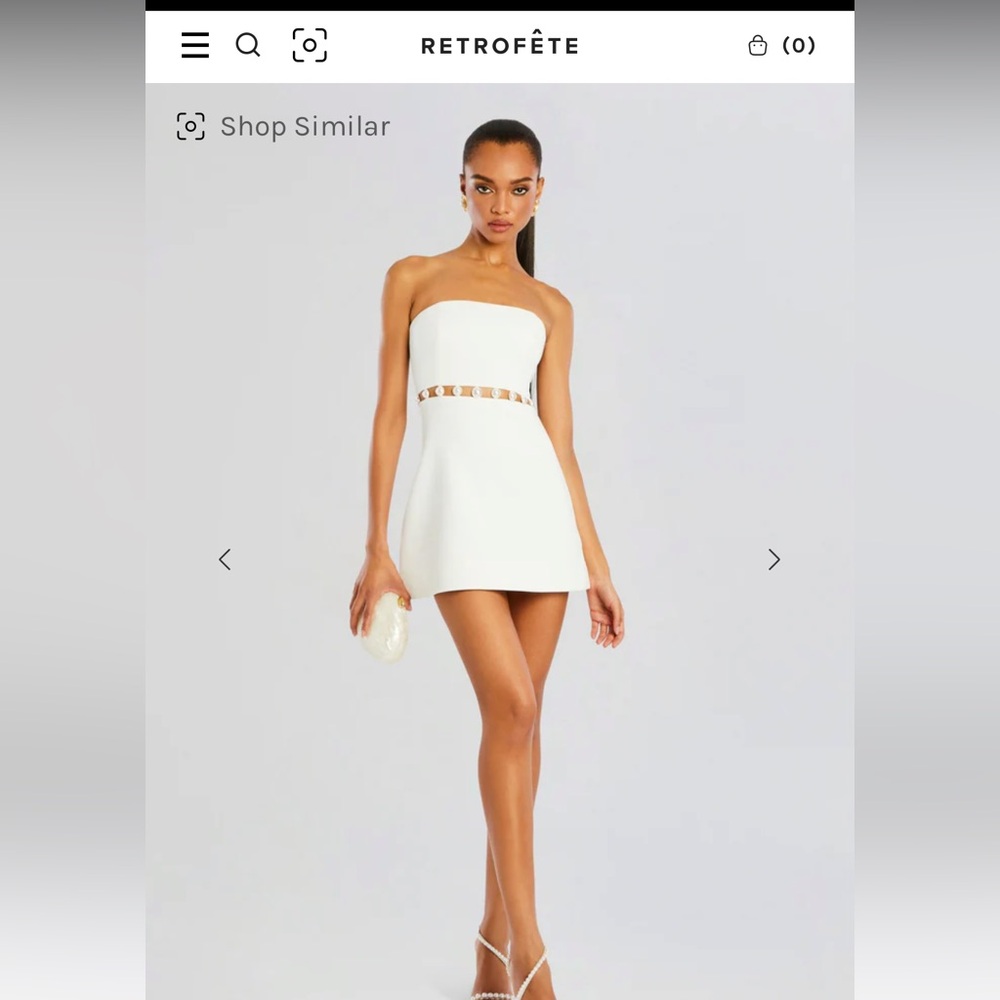 Retrofete White Strapless Pearl Dress